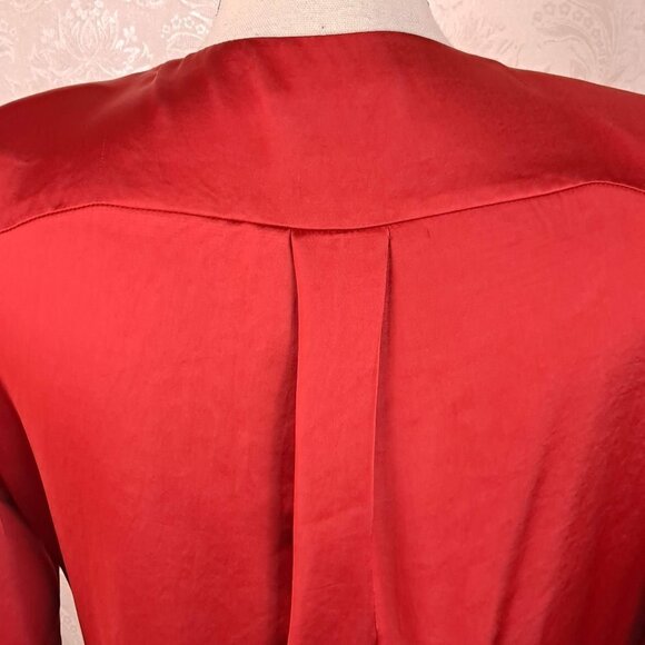 Zara Size Medium Red Satin Wrap Dress V-Neck Long Sleeve Button Details Holiday - Picture 7 of 14